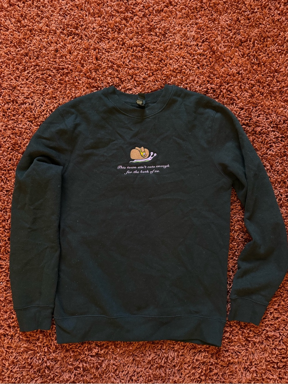 Black Embroidered Snail Crewneck